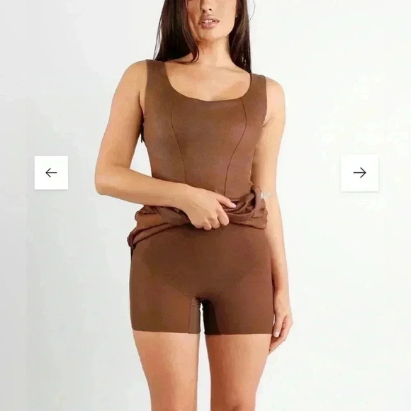 POPILUSH Shapewear Dress Faux-Suede Square Crew Neck Midi - Picture 5 of 12